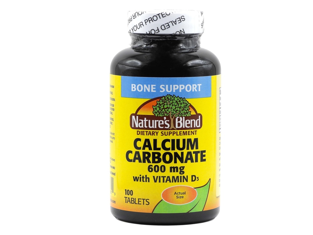Carbonato di calcio di miscela naturale 600 mg con D3 400 IU 100 compresse,(Pacchetto di 1), 079854016819