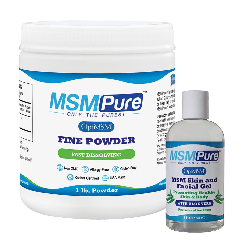 KALA HEALTH MSMPure MSM Polvere fine 1lb e MSM Gel con Aloe organico 8oz Bundle