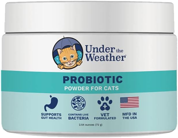 Sotto il Meteo Pet Probiotici Polvere per gatti | Vet Formulated Probiotic Supplemento per la salute del fegato digestivo | promuove la buona digestione e immunità | Aids Diarrea occasionale per gatti (2.54 Oz)