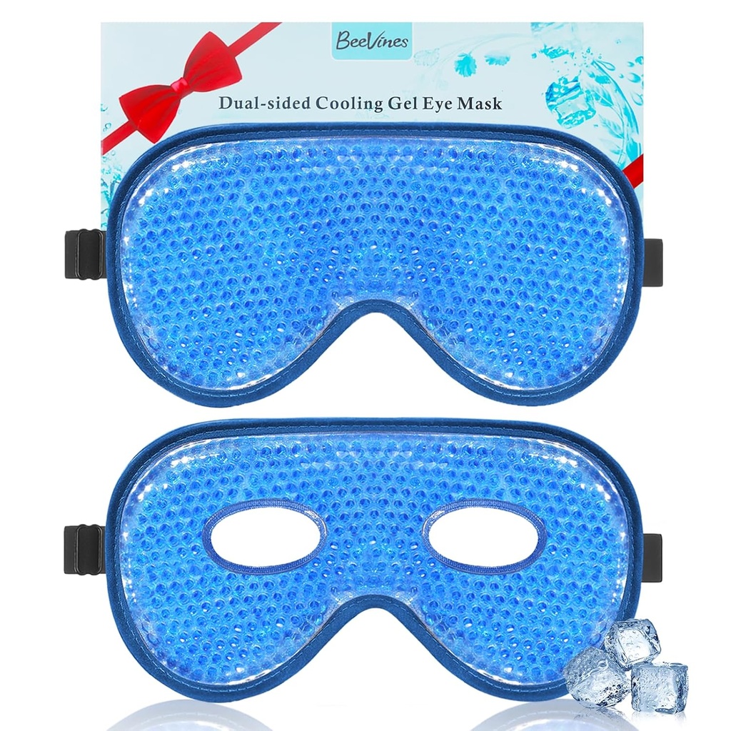Maschera per occhi di raffreddamento BeeVines, 2 Pack XL Jumbo Size Maschere per occhi di Puffy Face, Maschera per occhi di ghiaccio, Compressori freddi e caldi, Gelato congelato per chirurgia post occhio e alleergies(Navy Blue)