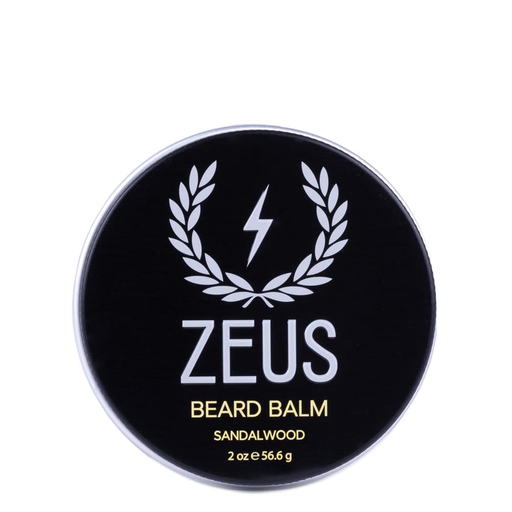 ZEUS Beard Balm, naturale Beeswax & Shea Butter Balm, condizionatore per capelli facciali – MADE IN USA (Sandalwood) 2 oz.