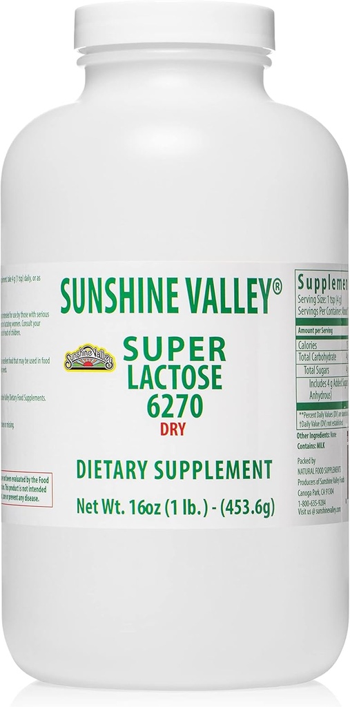 Sunshine Valley® Super Lactose Dry Powder (FREE FLOW POUR) - Natural Sweetener & Baking Enhancer, Zucchero in polvere per la cottura & Food Mixtures, Stabilizzatore & Filler - 16 oz