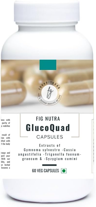 FiG Nutra ‘GlucoQuad’ Capsule | Herbal Metabolic Support Supplemento | Gymnema, Fenugreek, Cassia, Syzygium Blend | 60 Veg Capsule