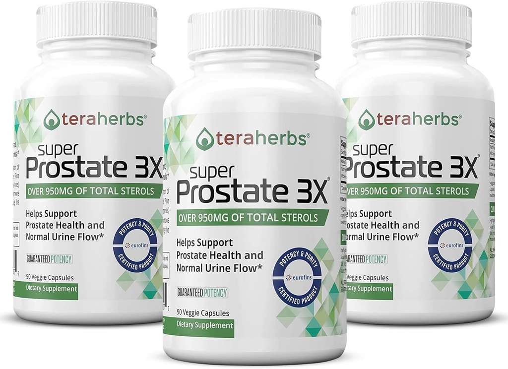 Tera Herbs Super Prostate 3X - Controllo della vescica, Equilibrio dell'ormone & Supporto per la prostata allargata & urinazione frequente - Integratori della prostata per gli uomini w/Beta Sitosterol non Saw Palmetto (3 Pack)