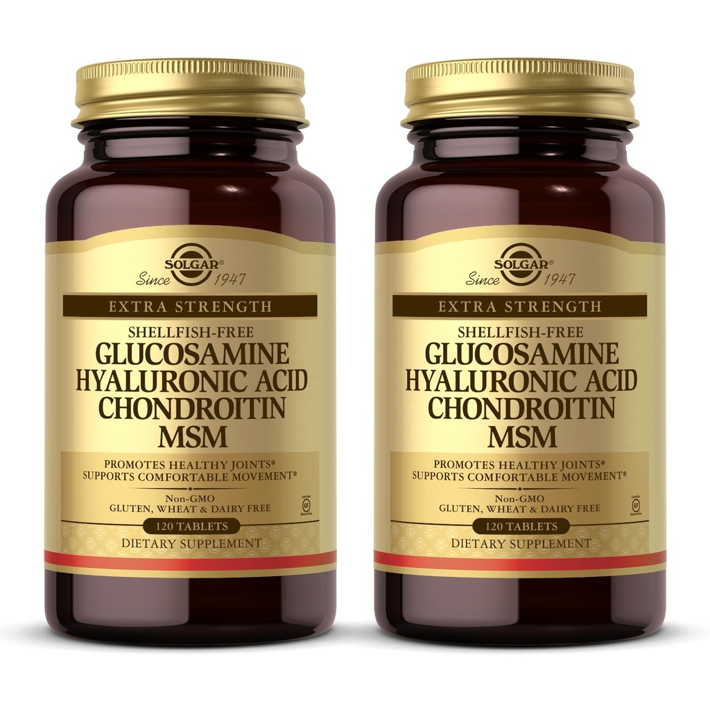 Solgar Glucosamine Acido Ialuronico Condroitina MSM - 120 compresse, Confezione da 2 - Promuove Giunti Sani, Supporti Movimento Confortevole - Non OGM, Gluten Free - 80 Serve Totali