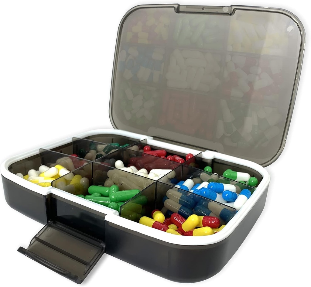 Large Pill Organizer, 7.7x5.7" Travel Vitamin Box Lightproof 9 scomparti Portable Pill Case Supplementi Dispenser Moisture Proof Pill Holder Medicine Container