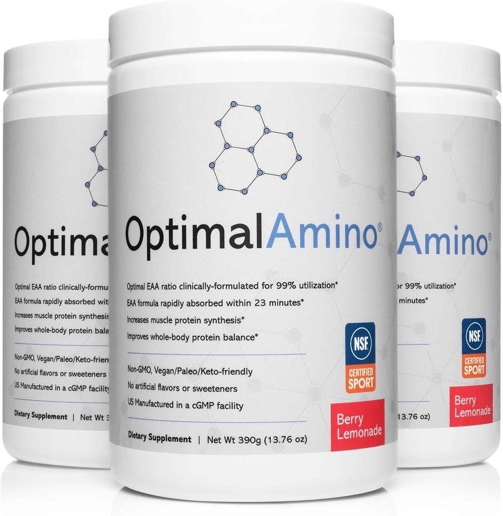 OptimalAmino® Elite Bundle (3 mesi) Migliore bevanda di recupero pre/polvere, 99% di utilizzo supplemento di aminoacido essenziale, certificato NSF per certificato Sport®