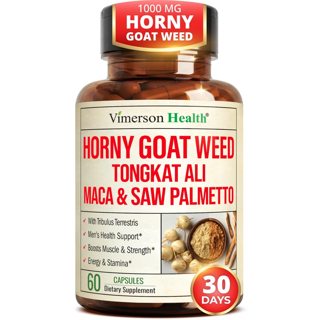 HornyGoatWeed for Men (1000mg per Serving) – Maschio ingrandimento supplemento w/ Maca Root, Tongkat Ali, Saw Palmetto, Panax Ginseng, Tribulus Terrestris & L-Arginine per energia, Drive & Forza