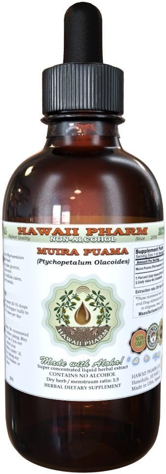 Estratto di liquido senza alcool di Muira Puama (Ptychopetalum Olacoides) Integratore naturale di erbe di glicerite, Hawai Pharm, USA 4 oz