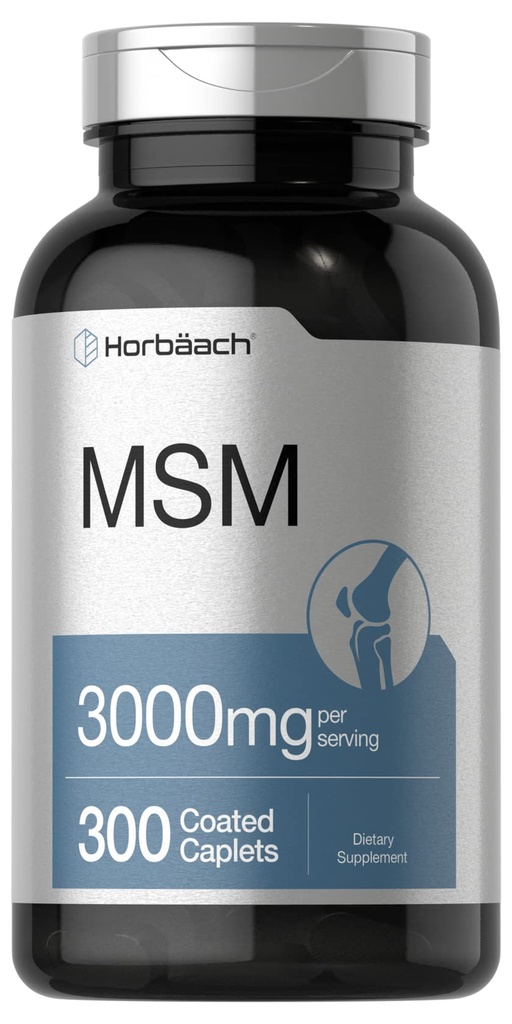 Horbäach MSM Supplemento | 3000mg | 300 Caplets ricoperti | Methylsulfonylmethane con calcio | Vegetariano, Non OGM, Gluten Free