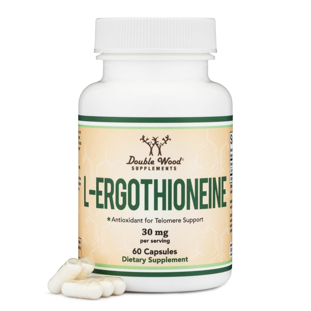 Ergothioneine Supplemento (EGT) 30mg di Pure, Plant-Based L-Ergothioneine Per Capsule, 60 Count (May Support Longevity and Healthy Aging) Non-GMO, Gluten Free, Vegan Safe by Double Wood