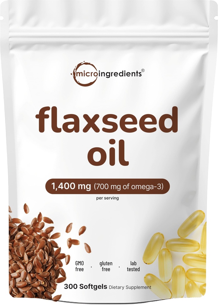 Olio di lino 1400mg Softgels, 300 conteggi | w/ 700mg ALA Omega 3, pressato a freddo, ricco di acidi grassi, acido linolenico alfa, supporto salute del cuore & sistema immunitario | Non-OGM, senza glutine - 300 Serve