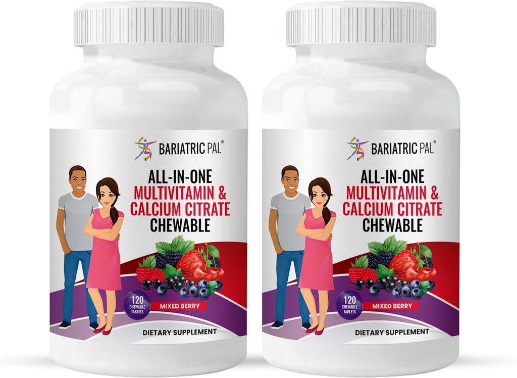 BariatricPal All-in-ONE Chewable Multivitamin con Citrato di calcio & Ferro - Bacca mista (alimentazione da 60 giorni)
