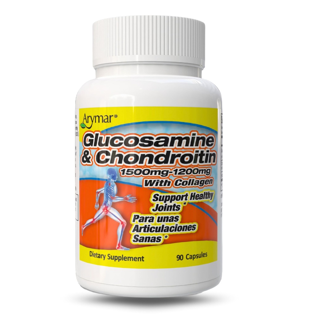 ARYMAR Glucosamine 1500 mg e Chondroitin 1200 mg con Collagen – Integratore di salute comune – 90 capsule