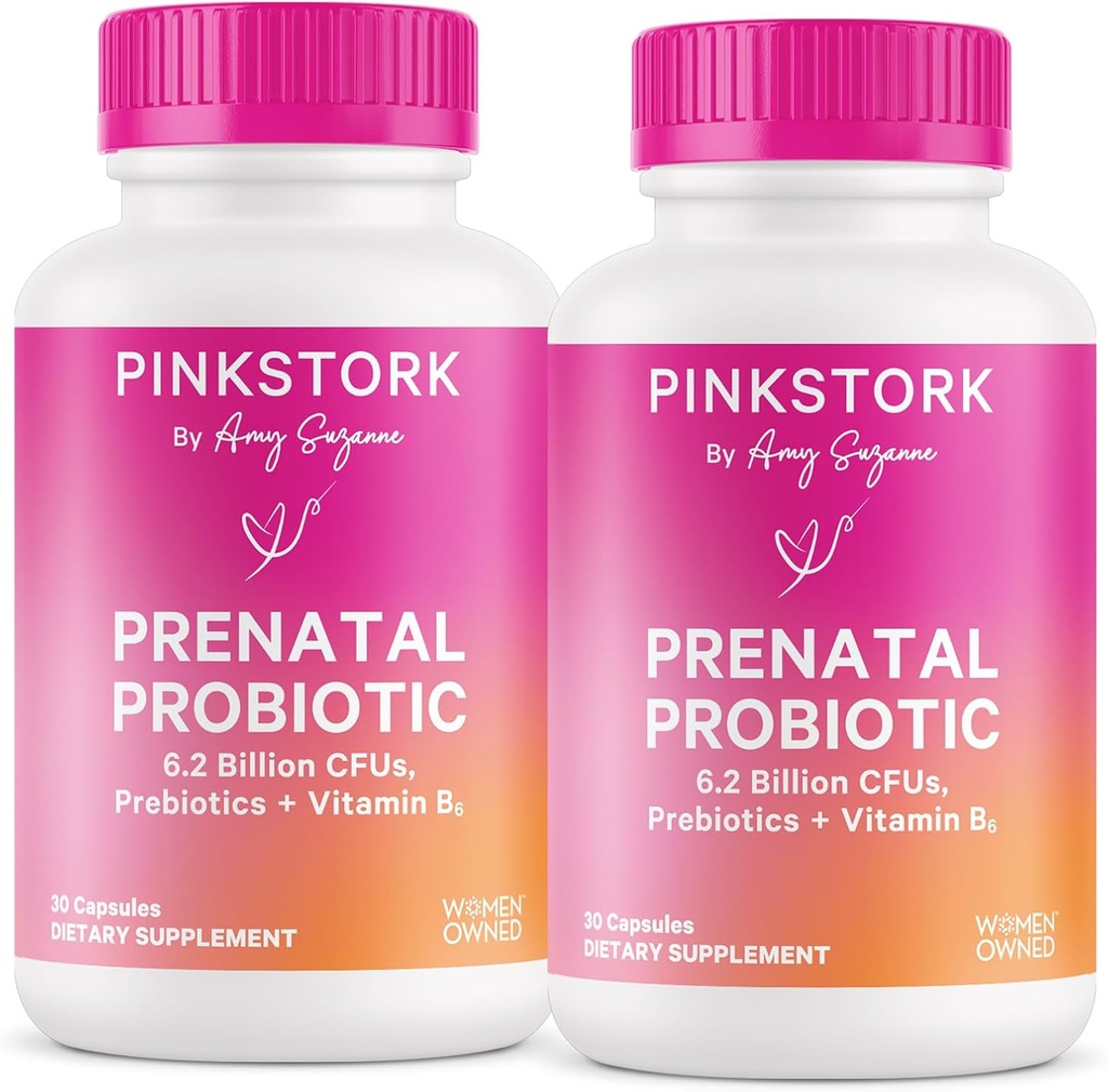 Probiotici Prenatali di Cicogna Rosa per le Donne con Vitamina B6 e Prebiotici - Malattia Mattina, Microbiome Gut e Supporto Immune - Gravidanza Probiotico - Gravidanza Deve Avere, 60 Capsule