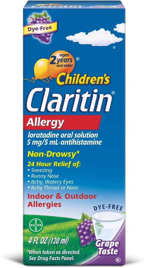 Claritin bambini 2 ore Soluzione orale non sonnolenta 5 mg/ 5 mL, Uva 4 Fl Oz