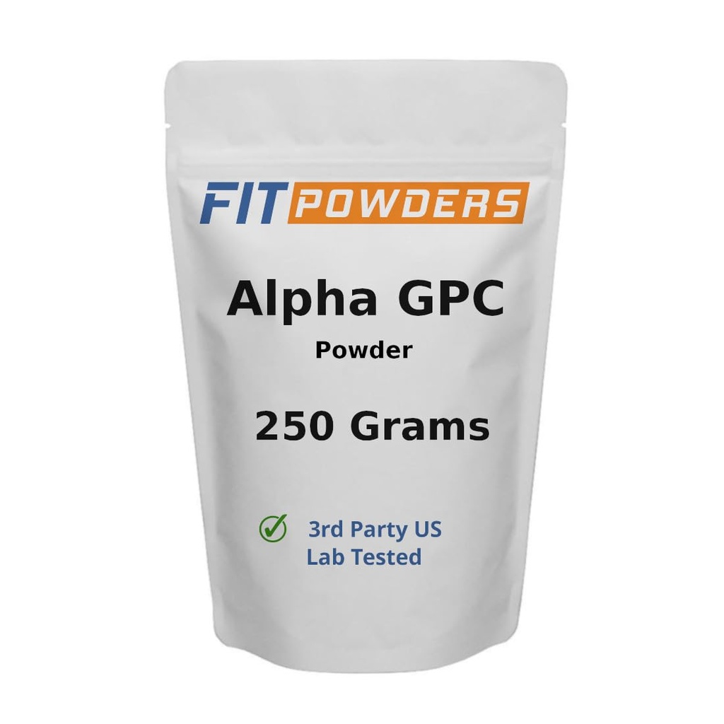 Polvere alfa-GPC 250 grammi, non OGM Alpha GPC Supplemento Choline Powder, Vegan, Terze Parti Testate, Pre-allenamento, Memoria e Focus, con Scoop
