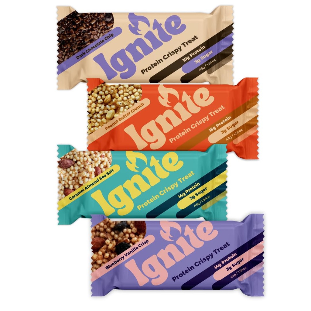 Ignite Bars Spuntini ad alta proteina, Spuntini a basso contenuto di proteine dello zucchero, Snack sani per gli adulti e i bambini, Trattamenti in fibra di Bar Crispy – senza glutine, Paleo & Individually Wrapped Power Boost Protein Bars Variety Pack