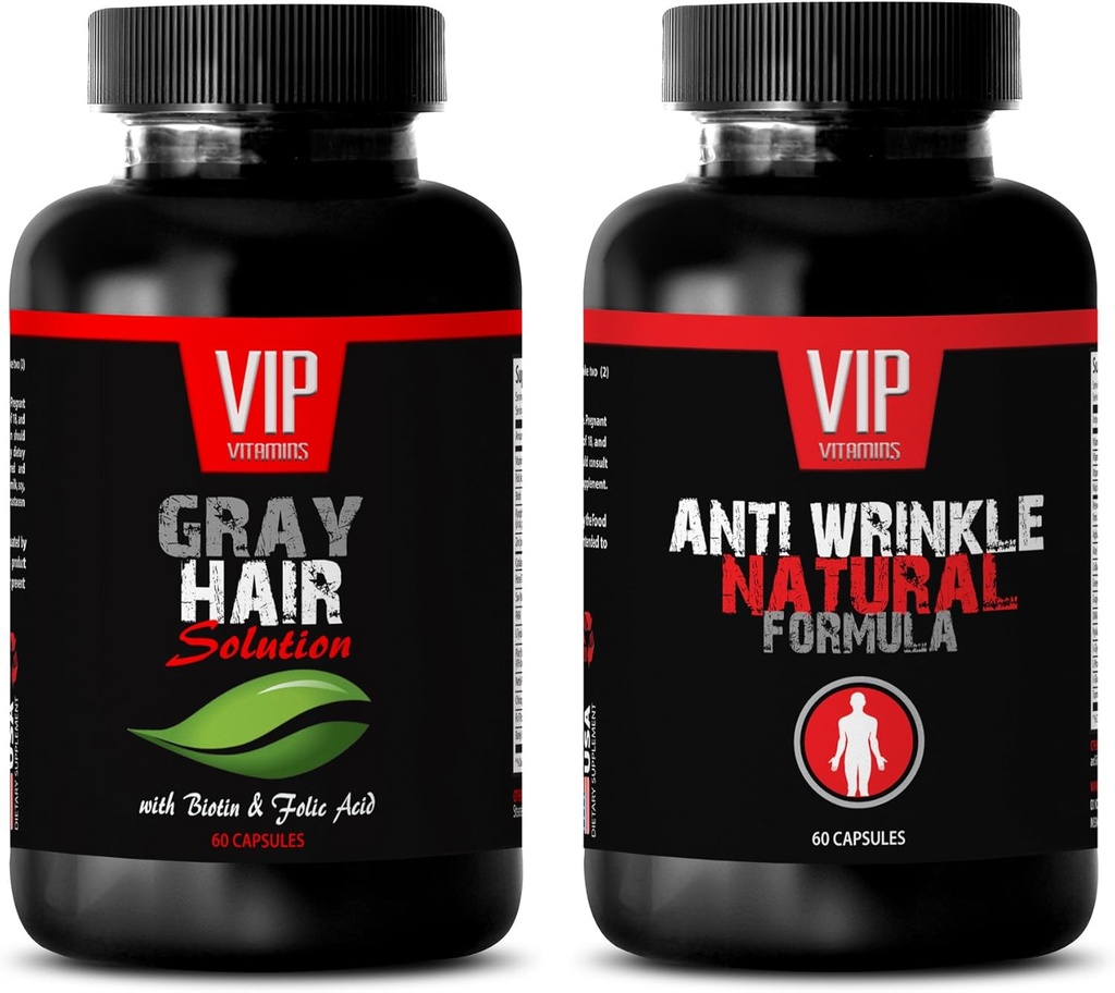 Anti-invecchiamento Essenziale - Gray Hair Solution – Anti Wrinkle Formula - Saw Palmetto Natural - 2 Bottiglie (60 capsule + 60 capsule)