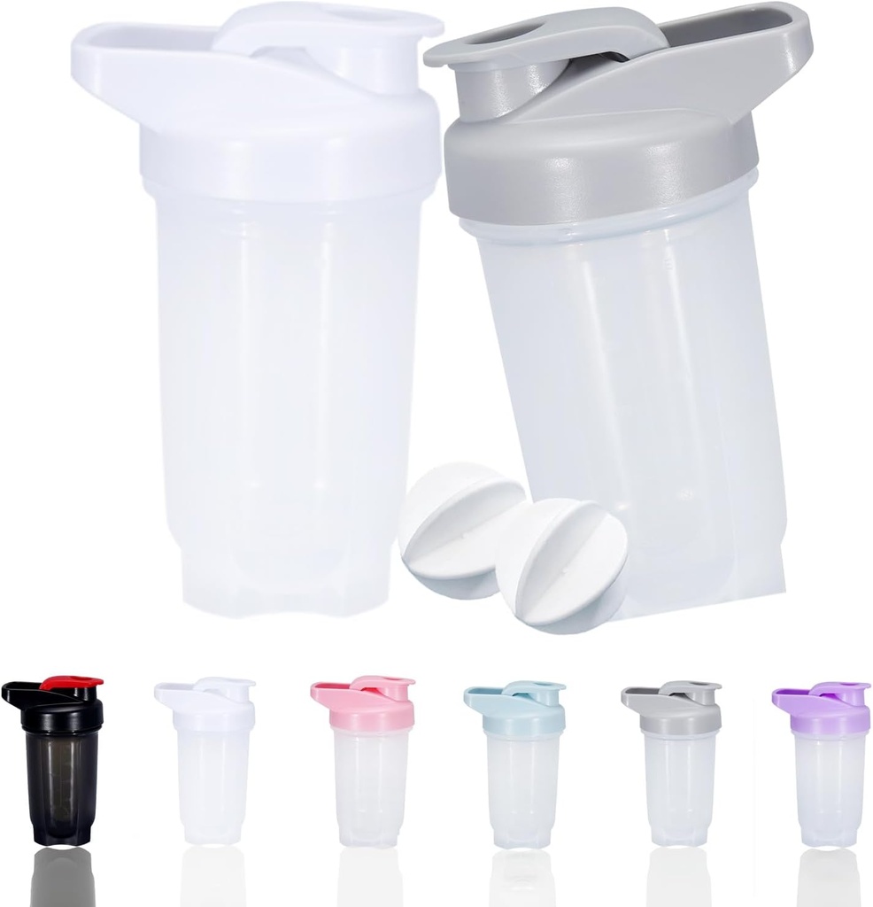 Shaker Bottiglia Protein Shaker Cup e 10-Ounce/300ML Shaker-Bottle con palle di whisky, set di bottiglie di Shaker- Proteine, plastica non-BPA (Grey+White(2PCS))