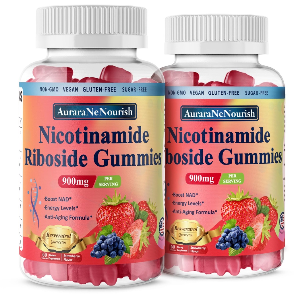 2 Pack NAD Resveratrolo Supplemento, Zucchero gratis 900mg Gummies con Quercetin, Collage, Vitamin Support Anti Aging, Rigenerazione cellulare, Energy Boost, Miglioramento della pelle per gli uomini delle donne