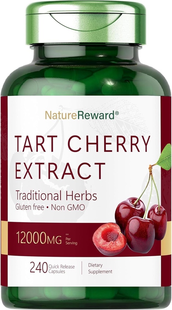 Estratto di ciliegia di Tart 12000mg | 240 capsule | Non OGM e Gluten Formula gratuita | Integratore di erbe