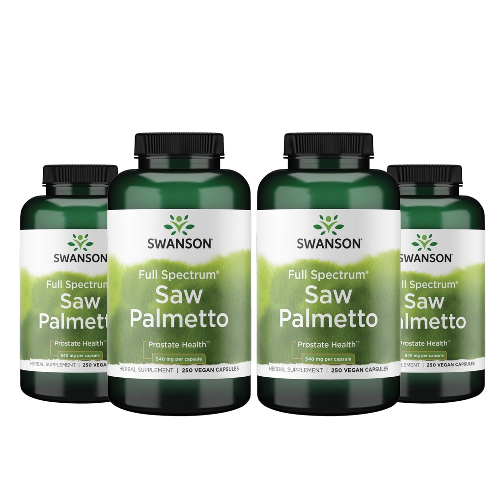 Swanson Saw Palmetto - Integratore a base di erbe Promozione della salute della prostata maschile - Integratore naturale per capelli e supporto sanitario urinario (540 mg 250 capsule) (4 Pack)