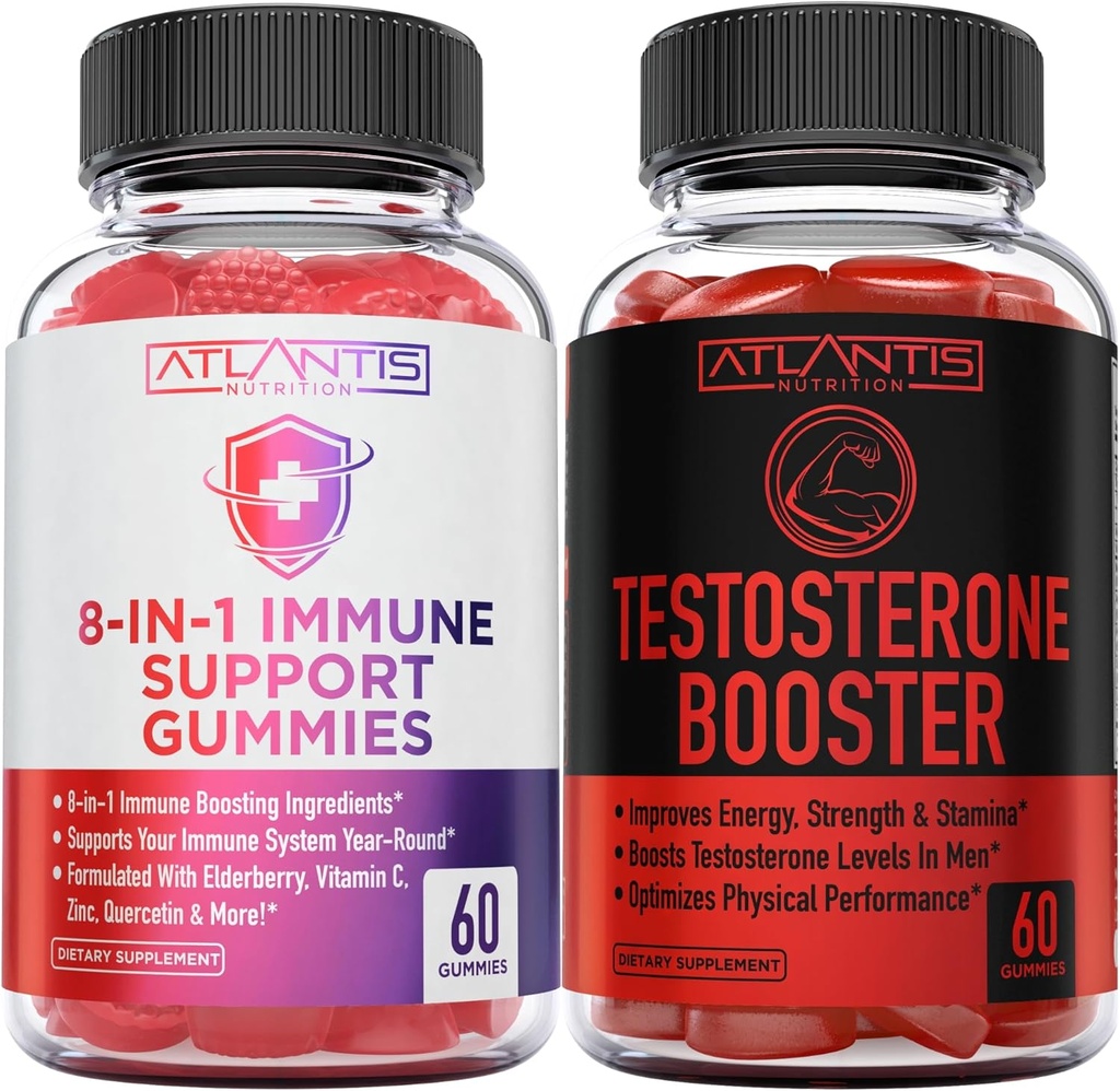 Atlantis Nutrition 8-in-1 Supporto immunitario 60 Gummies + Testosterone Booster 2-Pack (120 Gummies)