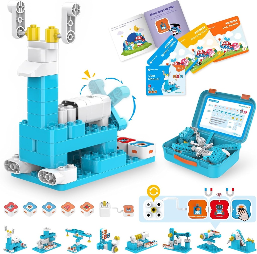 WhalesBot A3 12-in-1 STEM Blocks Coding Robot Kit per bambini, 61-Piece Educational Building Set con Interactive Storytelling, Ideal Toy Gift for Boys & Girls Età 3-6