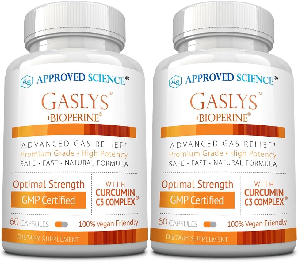 Approved Science® GaslysTM - Tratto Digestivo Soothe, Alleviati Gas and Stomach Cramps - Polvere di carciofo, Ginger, semi di finocchio - 60 Conte - Confezione da 2
