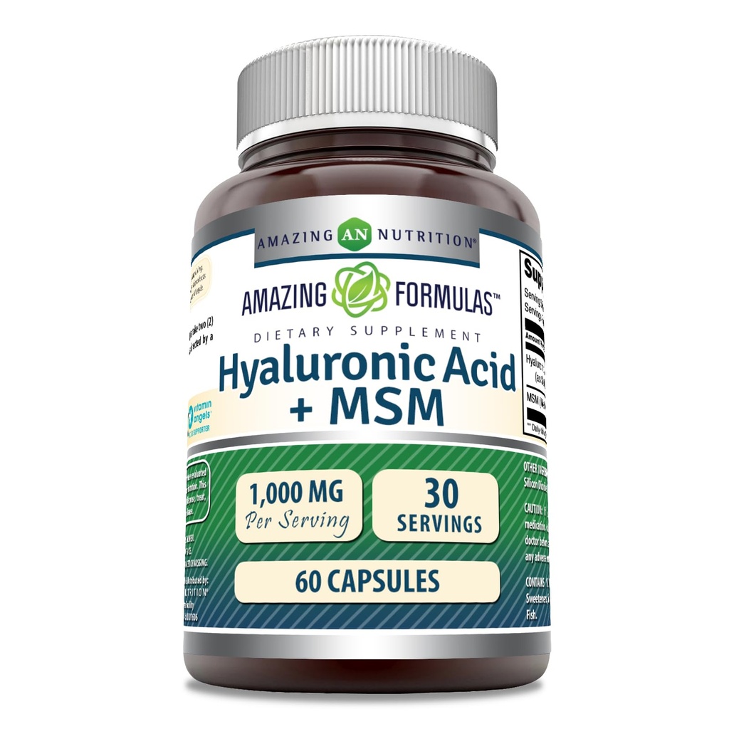 Incredibile formula Hyaluronic Acid & MSM Supplement | 1000 Mg Per Serving | Capsule | Non-GMO | Gluten Free | Made in USA (1 Pack, 60 Count)