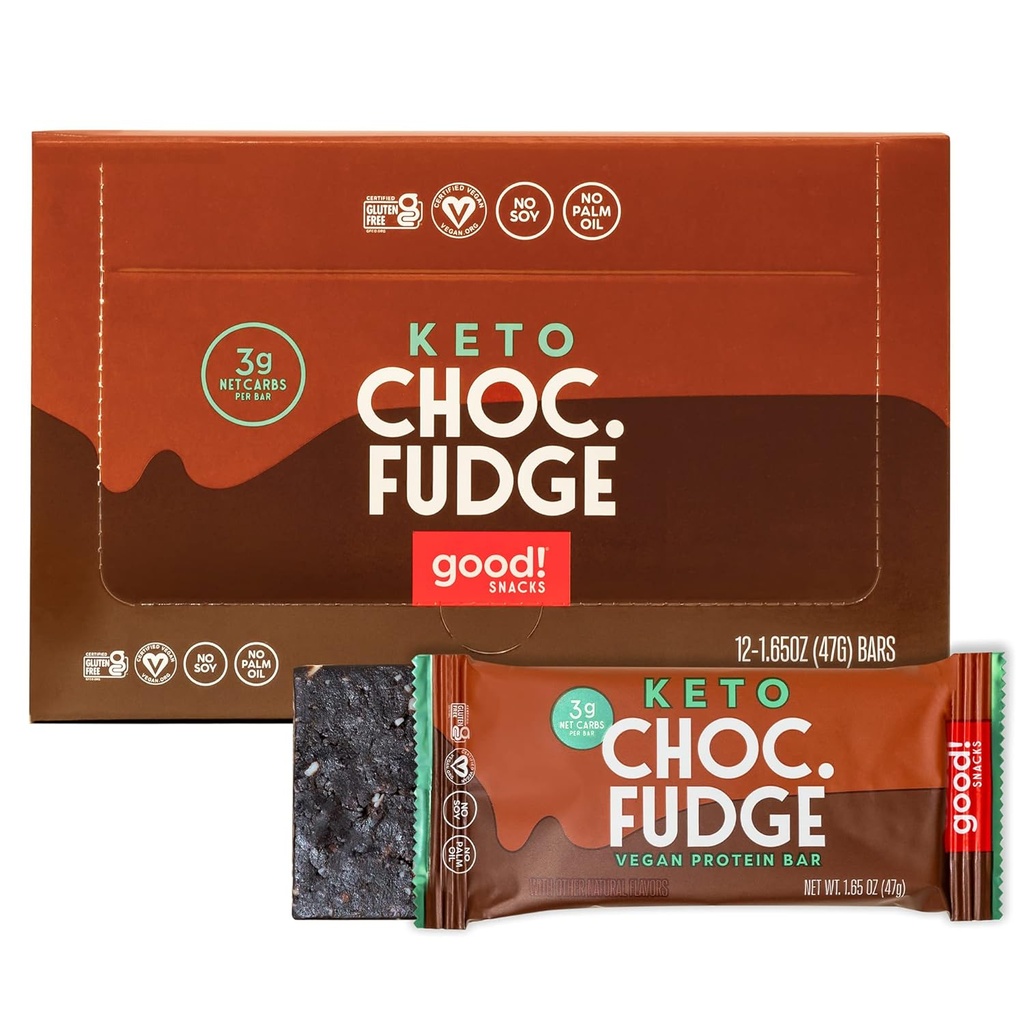 Bene! Snacks Chocolate Fudge Keto Protein Bar, Vegan, Soy & Gluten Free, Basso Zucchero Meal Sostituzione, 11g Alta Proteina, Naturale Snack sano, Per Atleti & stili di vita attivi, 3g Tecnici Net, 12 Barre