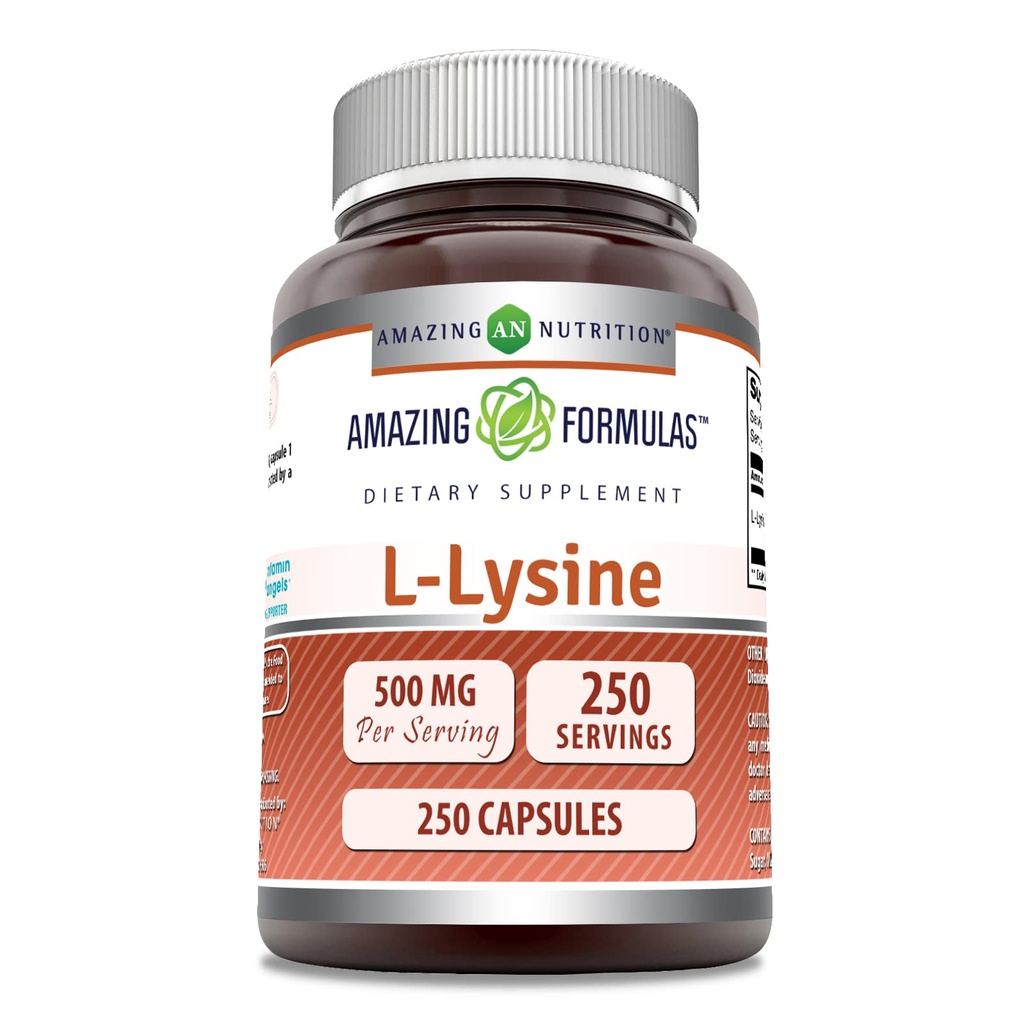 Incredibile formula L-Lysine 500 Mg Aminoacido Supplemento | Capsule | Non-GMO | Gluten-Free | Made in USA (1 Pack | 250 Count)