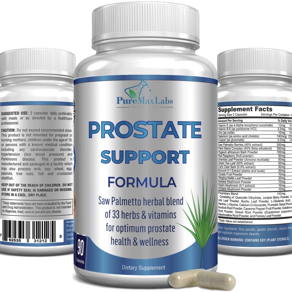 Formula di supporto alla prostata per gli uomini - Saw Palmetto, Sterol vegetale, 33 Erbe, Pillole di controllo della vescica per ridurre l'urinazione frequente & DHT Blocker per prevenire la perdita dei capelli | Supplemento alla prostata | 90 capsule