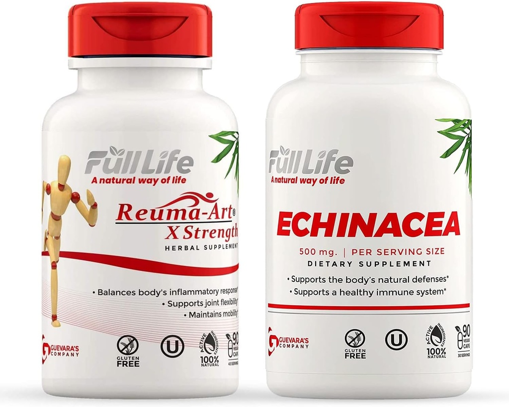 Full Life Reuma-Art X Strength and Echinacea Capsules - Supporto Congiunto - Echinacea Purpurea Extract - Kosher, Gluten-Free - 90 Veggie Capsule Ogni