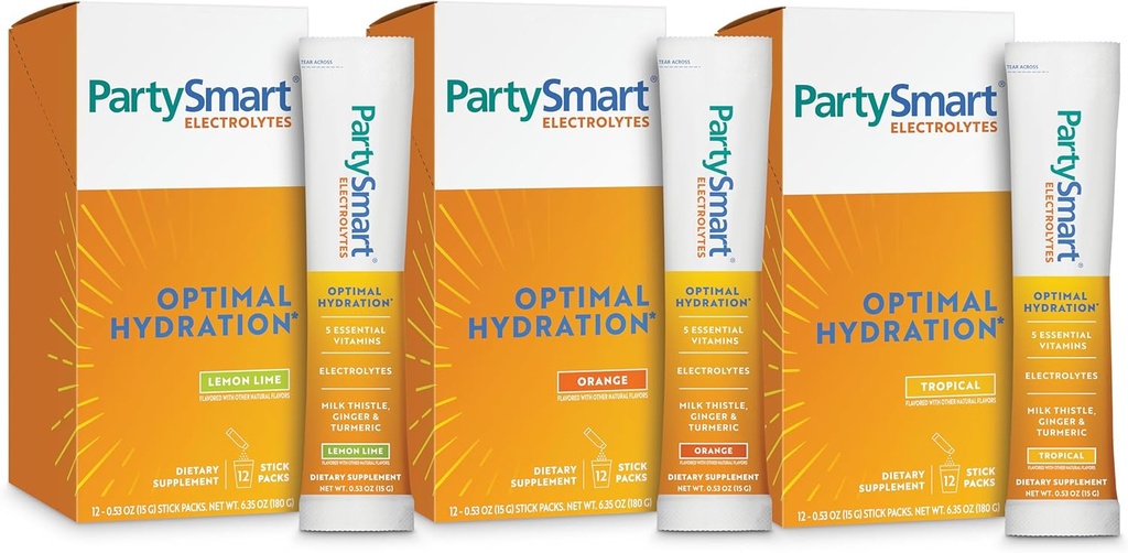 Himalaya PartySmart Electrolytes, Flavor Variety Pack - Supporta l'idratazione ottimale con vitamina C, B12, B6, Niacin e Latte Thistle - Vegan, Gluten Free, 1330 mg di 3 elettroliti chiave per Serving