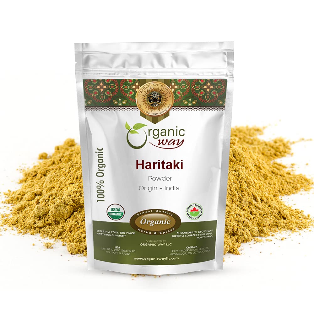 Polvere Haritaki di qualità di modo biologico (terminalia Chebula) - Organic & Kosher Certificato | Raw, Vegan, Non OGM & Gluten Free | Certificato USDA | Origine - India (1LBS / 16Oz)