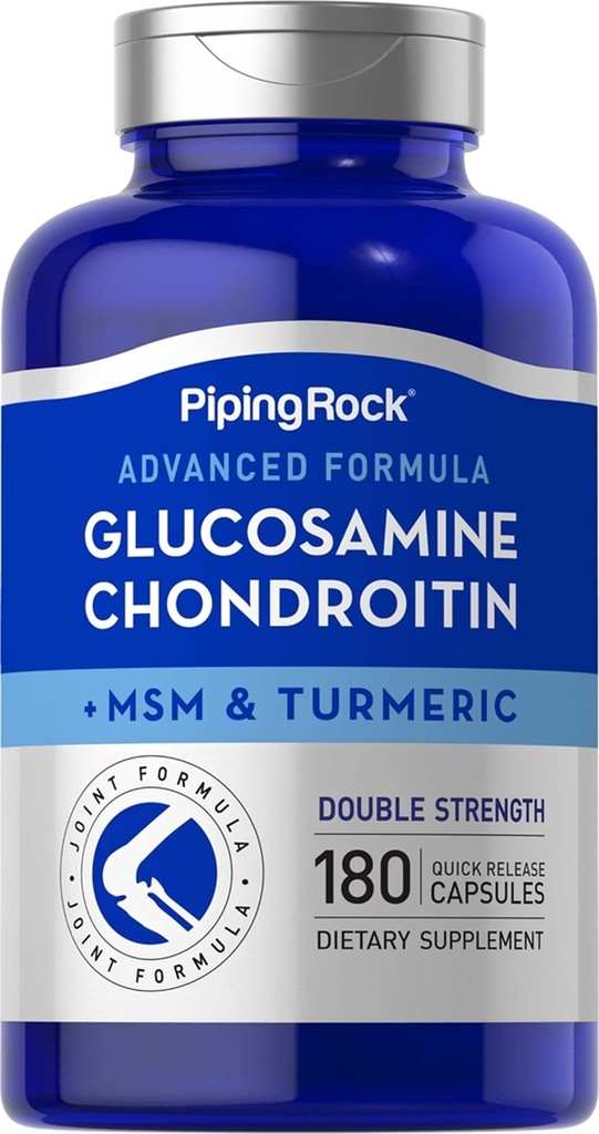Piping Rock Glucosamine Chondroitin MSM e Turmeric | 180 capsule | Supplemento complesso | Advanced Double Strength Formula | Non-GMO, Gluten Free