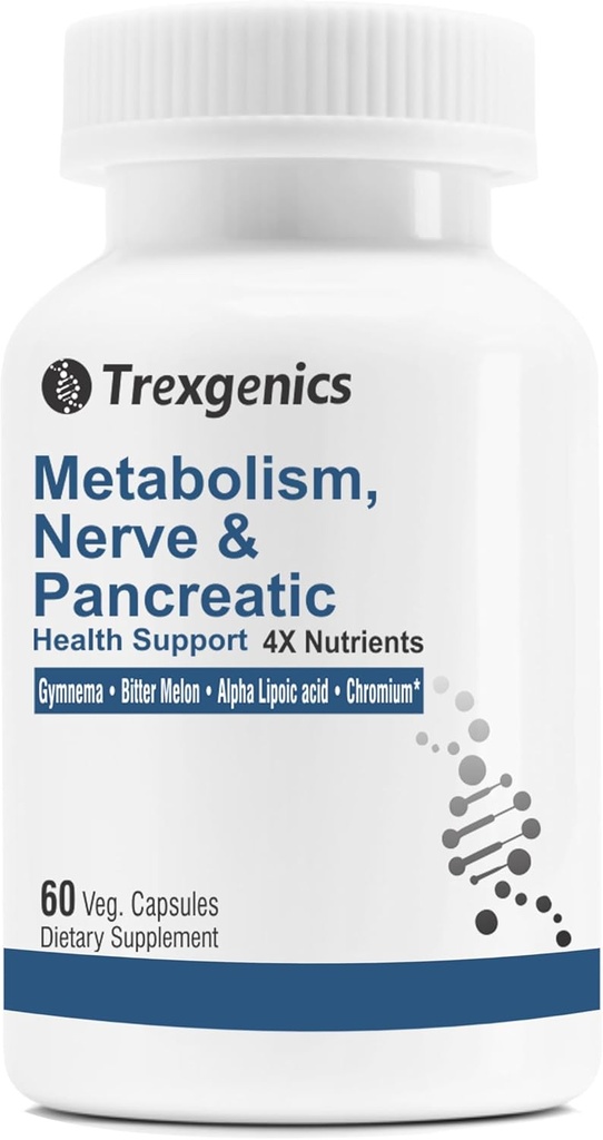 Trexgenics Metabolism Support con GYMNEMA 75% acido ginnenico 150 mg, Bitter Melon 5% Bitter 150 mg, Cromo e Alfa LIPOIC ACID150mg (60 capsule vegane) (Pack di 1)