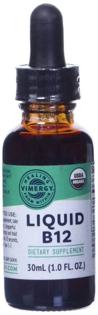 Vimergy Organic Liquid Vitamina B12 Supplemento 2500 mcg, Methylcobalamin & Adenosylcobalamin Fast-Absorbing Energy Support USDA Organic, Vegan, Non-GMO B12 Vitamine per Donne & Uomini 30 Serving (30 mL)