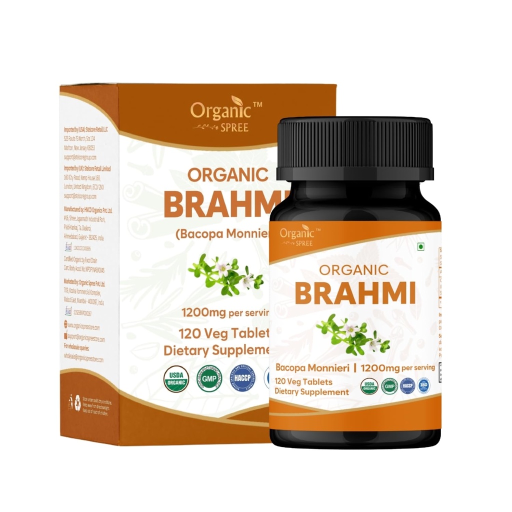 Brahmi 120 compresse – USDA Organic Bacopa Monnieri Supplemento – Supporta Focus, Calm & Memory – Herbal Nootropic*