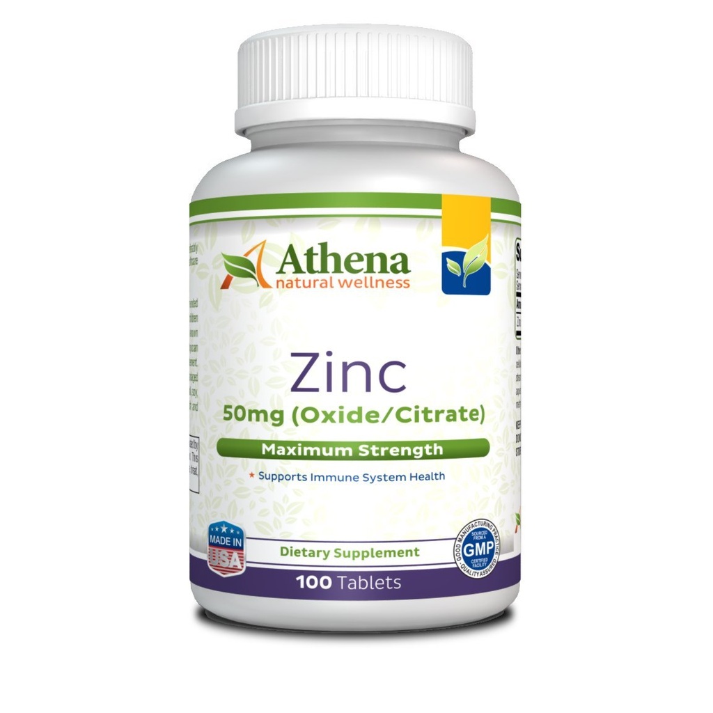 Athena - Integratore di zinco compresse 50mg - Ossido/Citrate - 100 compresse rivestite