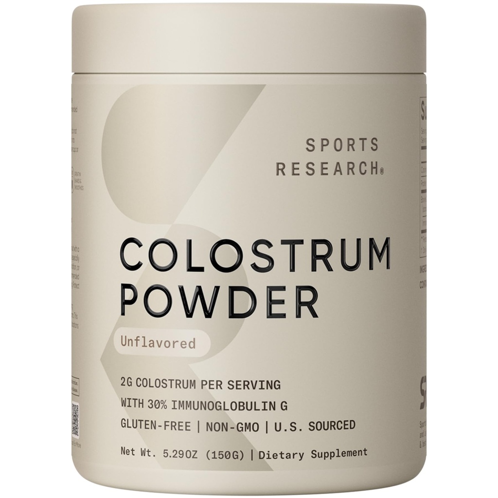 Sport Research® Bovine Colostrum Polvere – Facile da miscelare, Superfood Ingrediente Singolo – Supporto Immunità & Gut Salute w/IgG Antibodies - Stati Uniti Sourced · Non-GMO · Gluten Free - 75 Serve (Unflavored)
