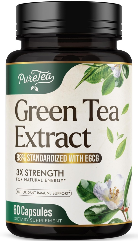 Estratto di tè verde capsule 1000mg con 45% EGCG & 98% Polyphenols per il supporto cardiaco con antiossidanti - 3X Absorption Green Tea Pills supplemento per l'energia naturale, la caffeina gentle - 60 capsule