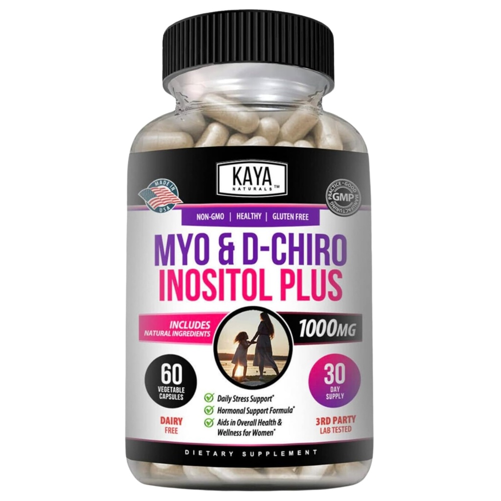 Kaya Naturals Myo & D-Chiro Inositol Plus Supporto per le donne, Vitamina B8-60 Capsule