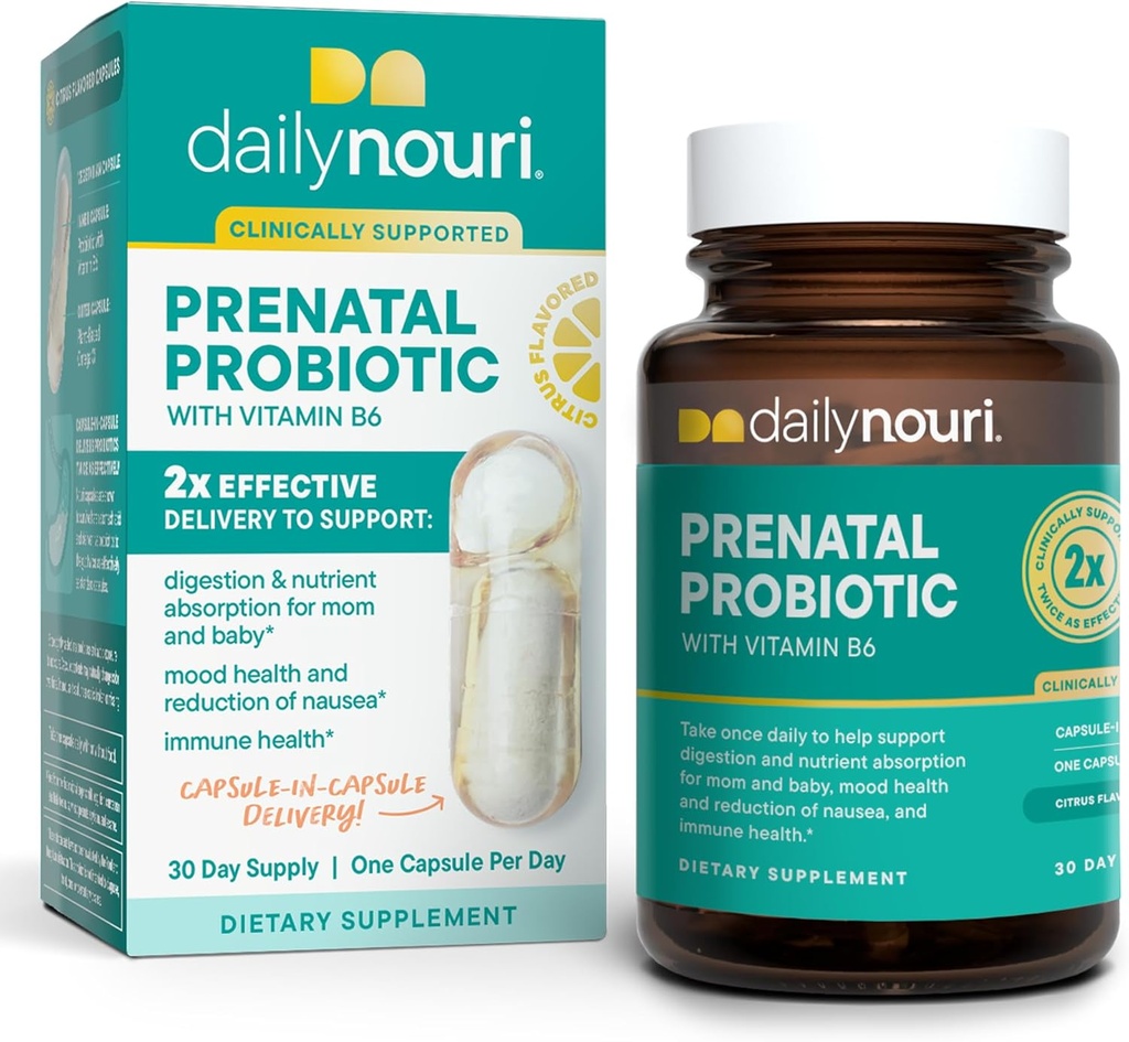 Nouri Prenatal Health Probiotici e capsule Omega, Probiotici Prenatali per le donne, Aids Digestione e Absorbimento Nutriente per la mamma e il bambino, Prendere il quotidiano - 30 giorni di alimentazione