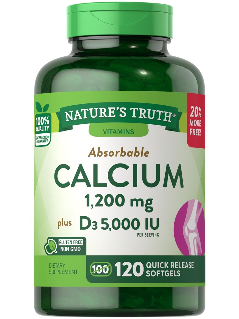 Calcium della verità della natura 1200 mg più vitamina D3 5000 Supplementi IU, 120 conteggio (pacchetto di 3)