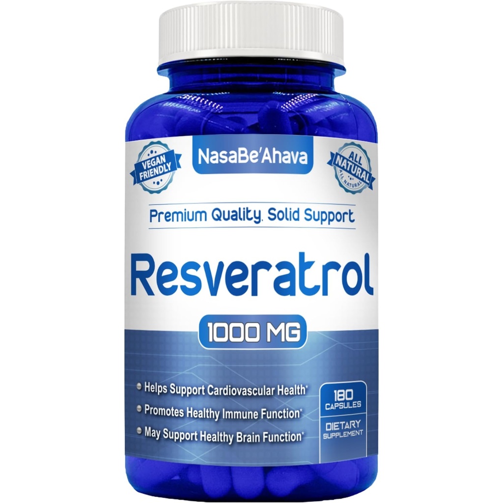 Resveratrolo 1000mg Capsule | Vegan Friendly Resveratrolo Supplemento da Easy Absorption Antioxidant Japanese Knotweed for Skin Heart e Brain Support | Made in US cGMP Facilities (90 Day Supply)