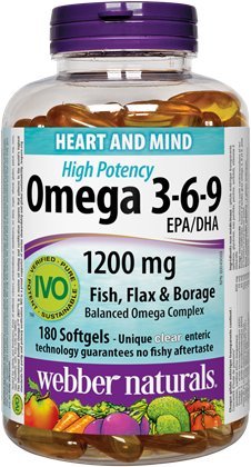 Webber Naturals Omega 3-6-9 ad alta potenza 1200 mg · Pesce, Flax & Borage, 180 softgels