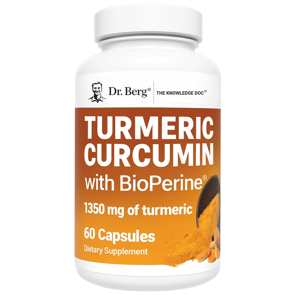 Dr. Berg (Solo 2 al giorno) Integratore turco con pepe nero (BioPerine) - 1350 mg curcumina curcuma curcuma curcuma con 95% curcuminoidi – Curcuminoide curcuma con pepe nero – 60 capsule erboriche